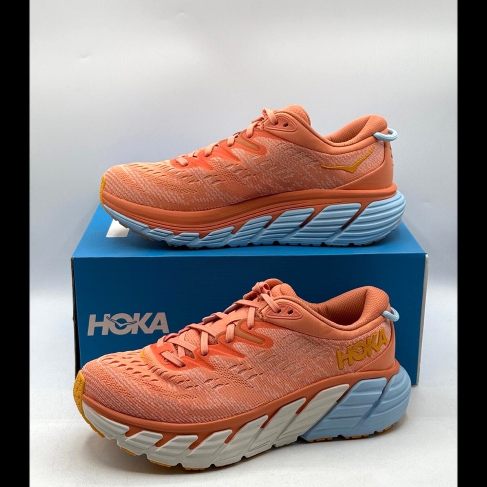 Hoka One One Women's Gaviota 4 Sneakers - Orange and Blue
